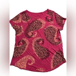Lucky Brand Shadow Paisley T-shirt Raspberry Sz Medium